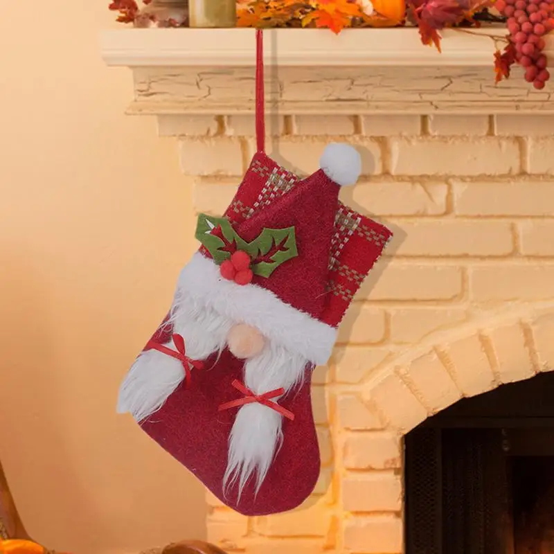 Christmas Stockings Non-woven 3D Gnome Christmas Stockings Christmas Socks Decoration Faceless Doll Rudolph Holiday Decorations