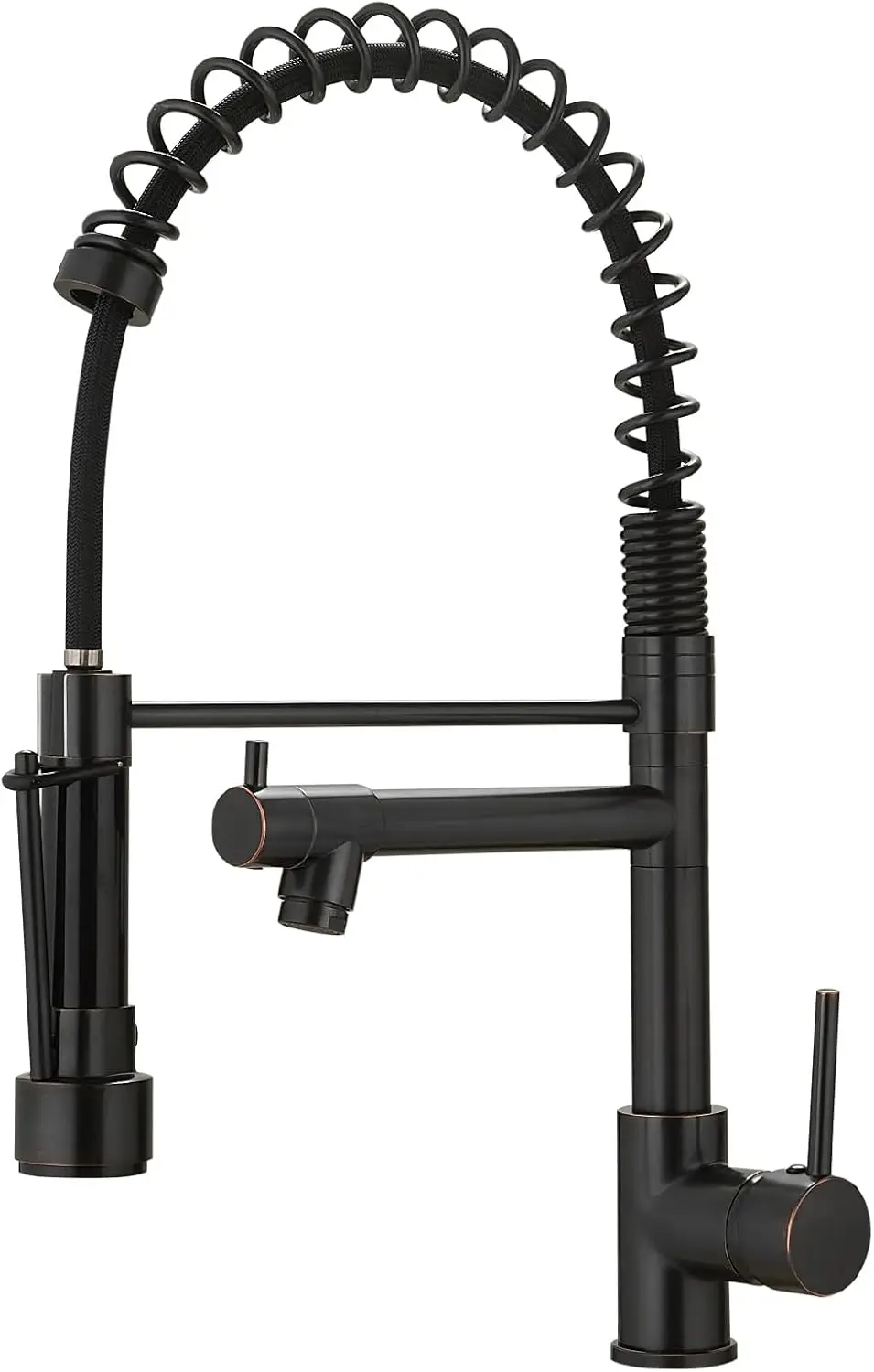 

Oil Rubbed Bronze Kitchen Faucet, Commercial Style Spring Pull Down Sprayer, Modern Single Handle Single Hole Faucet for Sink