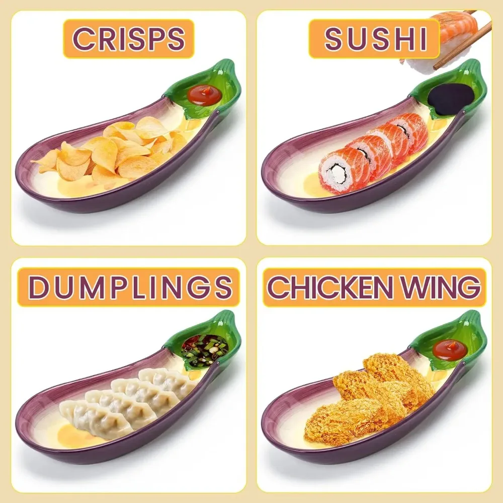 Chip And Dip Serving Platter Purple Eggplant Shaped Tray for Dips Crackers Chips Snacks Party Dish Appetizers Salads Sushi view 4