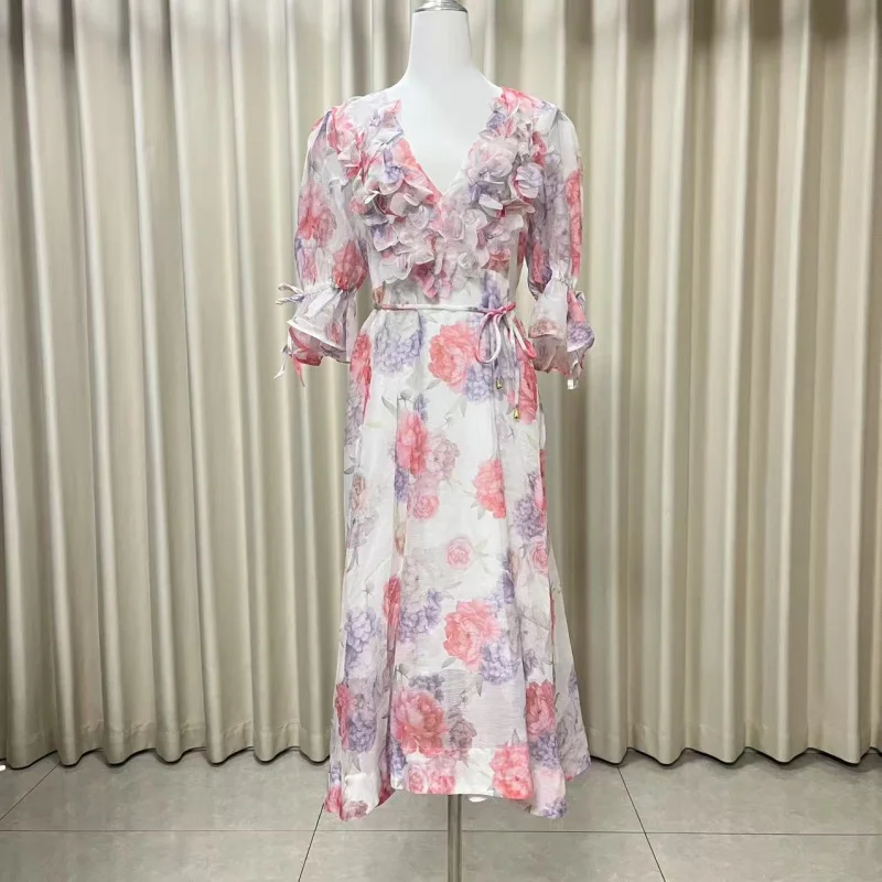 

Women's Dress Floral Linen Elegant Long Dresses Casual Vacation Beach Party Dresses Woman Clothing Fashion Summer Dresses 2025