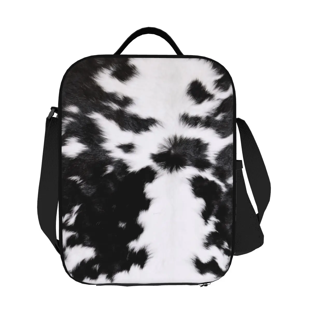

Custom Cowhide Leather Texture Insulated Lunch Bag for Women Animal Hide Thermal Cooler Lunch Tote Kids School Children