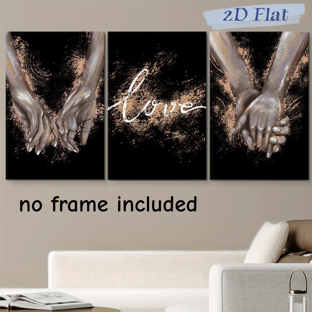 3PCS 2d Flat Modern Abstract Art Canvas Decorative Painting Metallic Texture Two Hand Theme Home Wall Decoration Living Room Ent