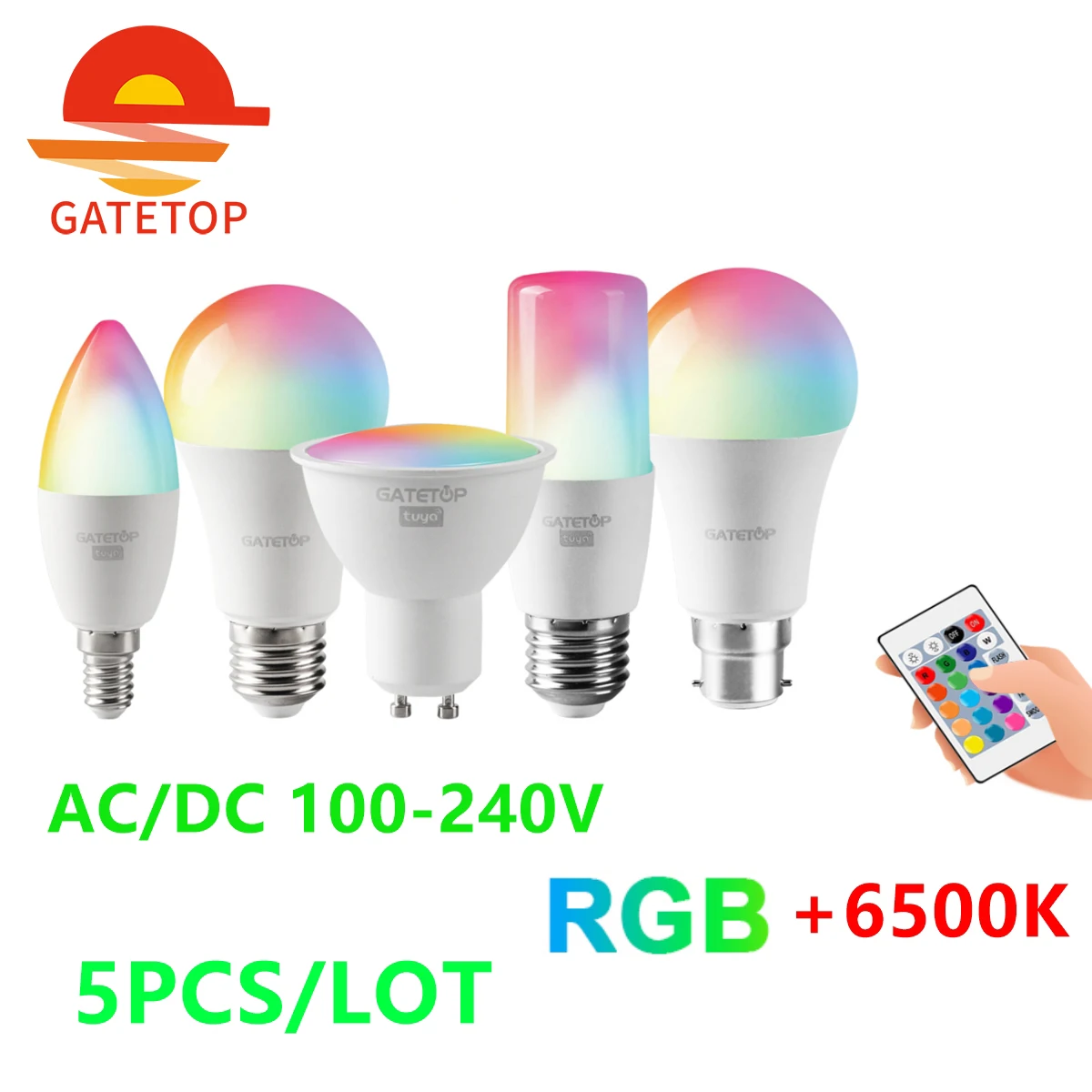 

5PCS LED infrared remote control RGB white light smart bulb E27 E14 B22 GU10 AC100-240V suitable for house party party lighting