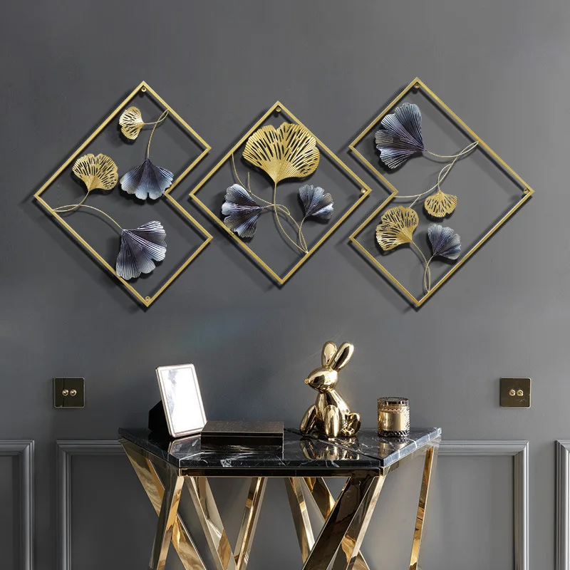 

Modern Minimalist Metal Wall Art 3D Hanging Painting Set Best-Selling Cross-Border Decor with Ginkgo Leaf Design