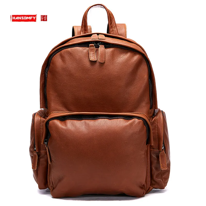 

First Layer Leather Backpack Women's Campus Student Schoolbag Men's Casual Travel Bag Computer Bag Large-Capacity Backpacks