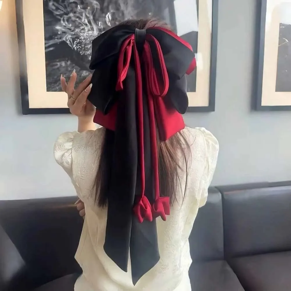 

Soft Alloy Oversized Bow Hair Clip Sweet Contrast Color Satin Ribbon Headdress Barrette Printed Christmas Hair Accessory Women