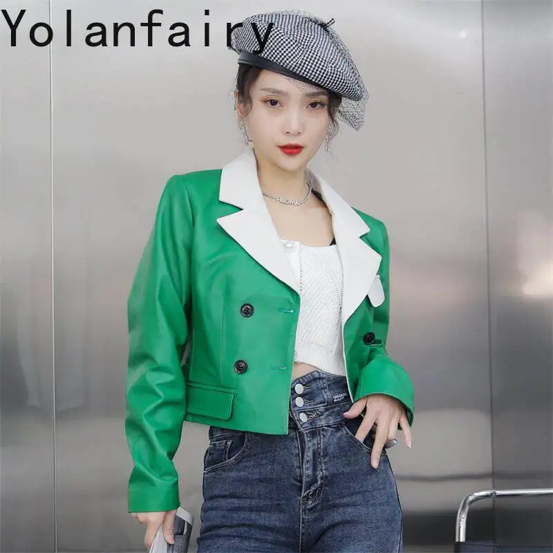 YOLANFAIRY Real Sheepskin Coat Short 2026 Autumn New Genuine Leather Jacket Women Long Sleeve Fashion Top Coat Jaqueta Couro