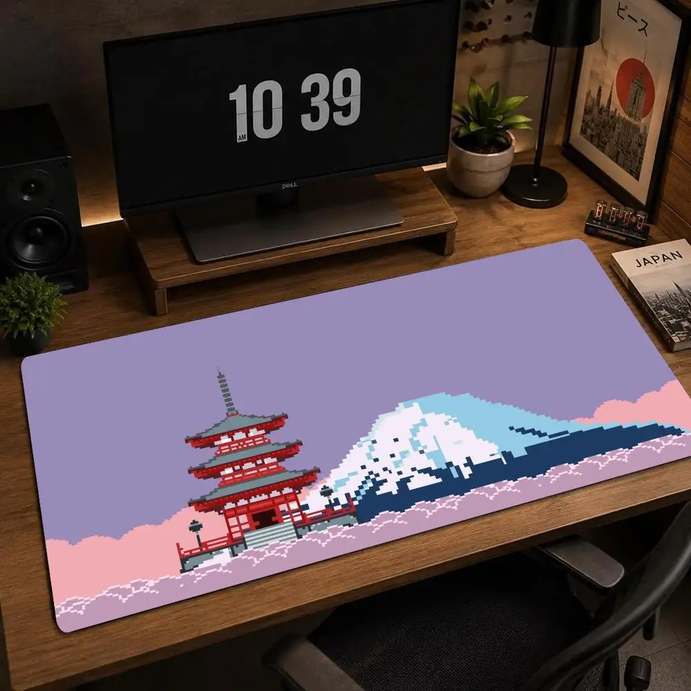Pixel Fuji Pagoda Mouse Pad Large Overlocked Mousepad NonSlip Desktop Keyboard Mat Retro Game Desk Mat Computer Accessories