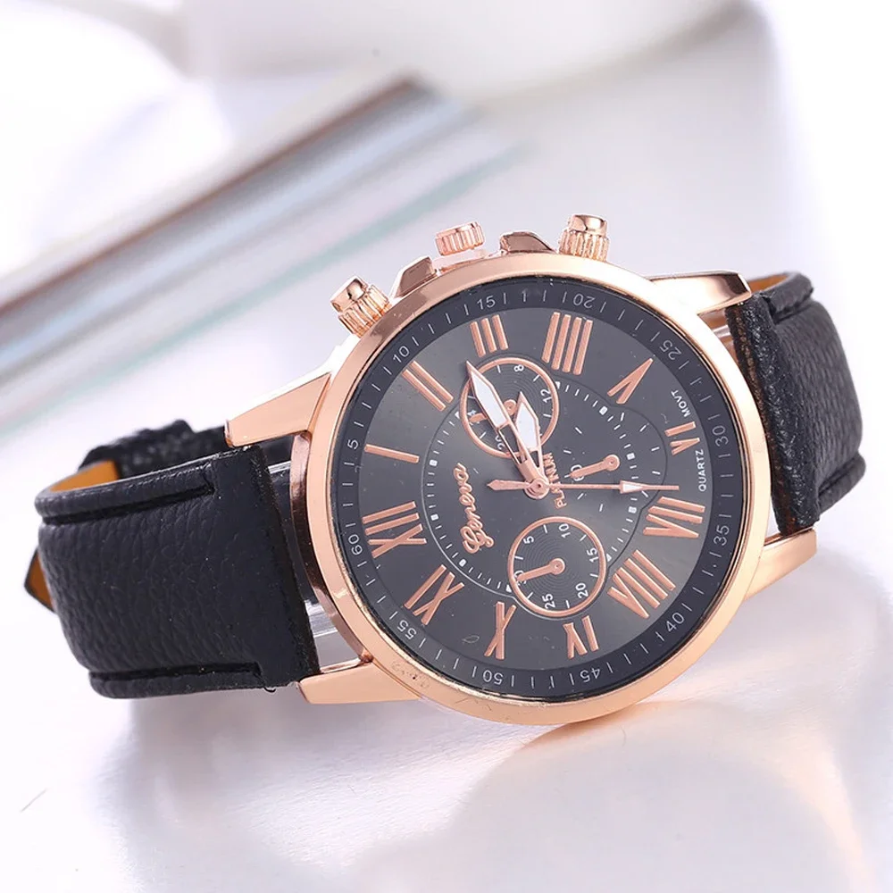 Business Women's Watches Fashion Geneva Brand Roman Numeral Simple Clock Leather Quartz Wristwatch