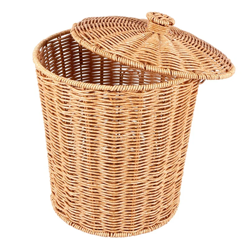 

Woven Basket Trash Can Round Rattan Waste Basket With Lid Planter Woven Storage Baskets Wicker Wastebasket Garbage Bin