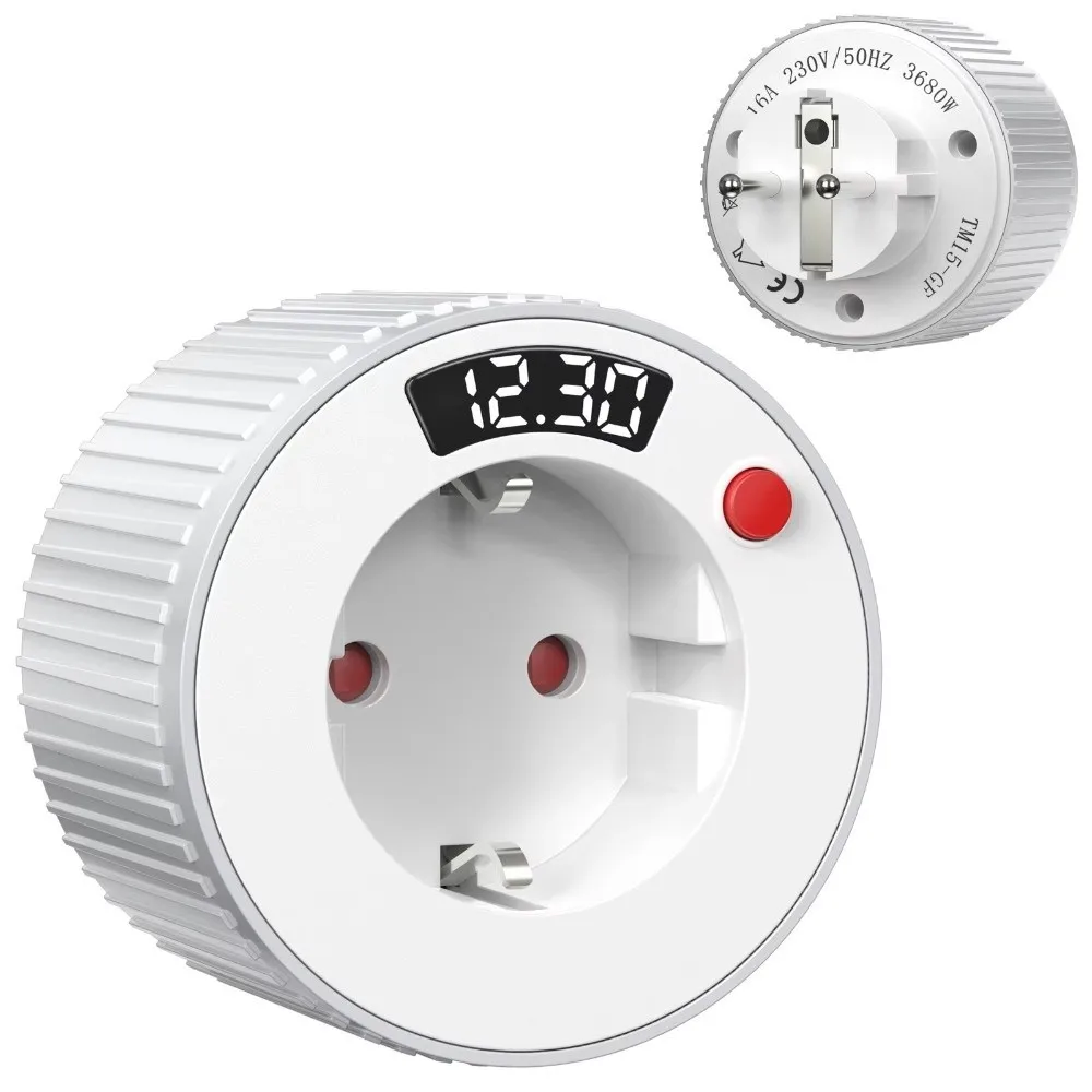 24 Hour Rotary Timer Socket 16A 3680W High Power LED Display Countdown Timer Socket Overload Resistant EU Plug