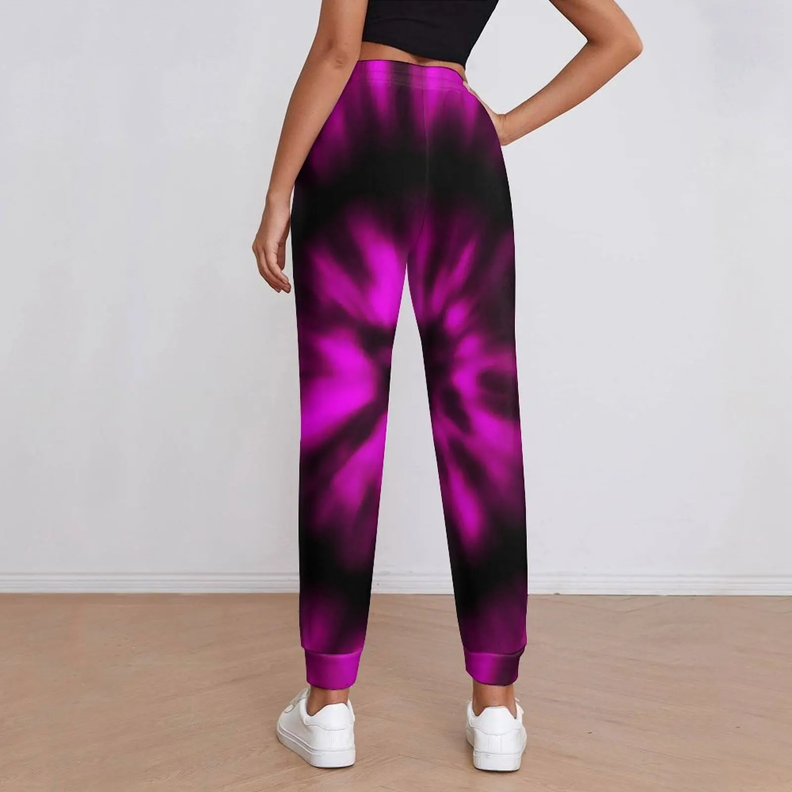 Purple Black Tie Dye Jogger Pants Spiral Print Streetwear Sweatpants Spring Woman Home Design Oversize Trousers Gift