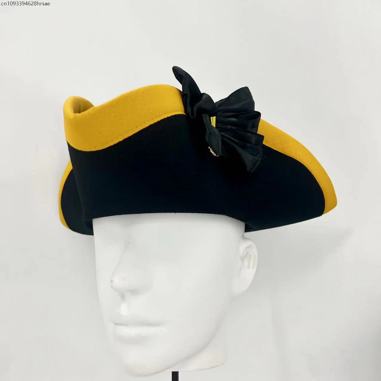 AP1 หมวกทริคอร์นอังกฤษศตวรรษที่ 18 หมวกสีดำวินเทจผู้ใหญ่อุปกรณ์ประกอบฉากอุปกรณ์เสริมขนาดหัว 56 ซม. ถึง 58 ซม.