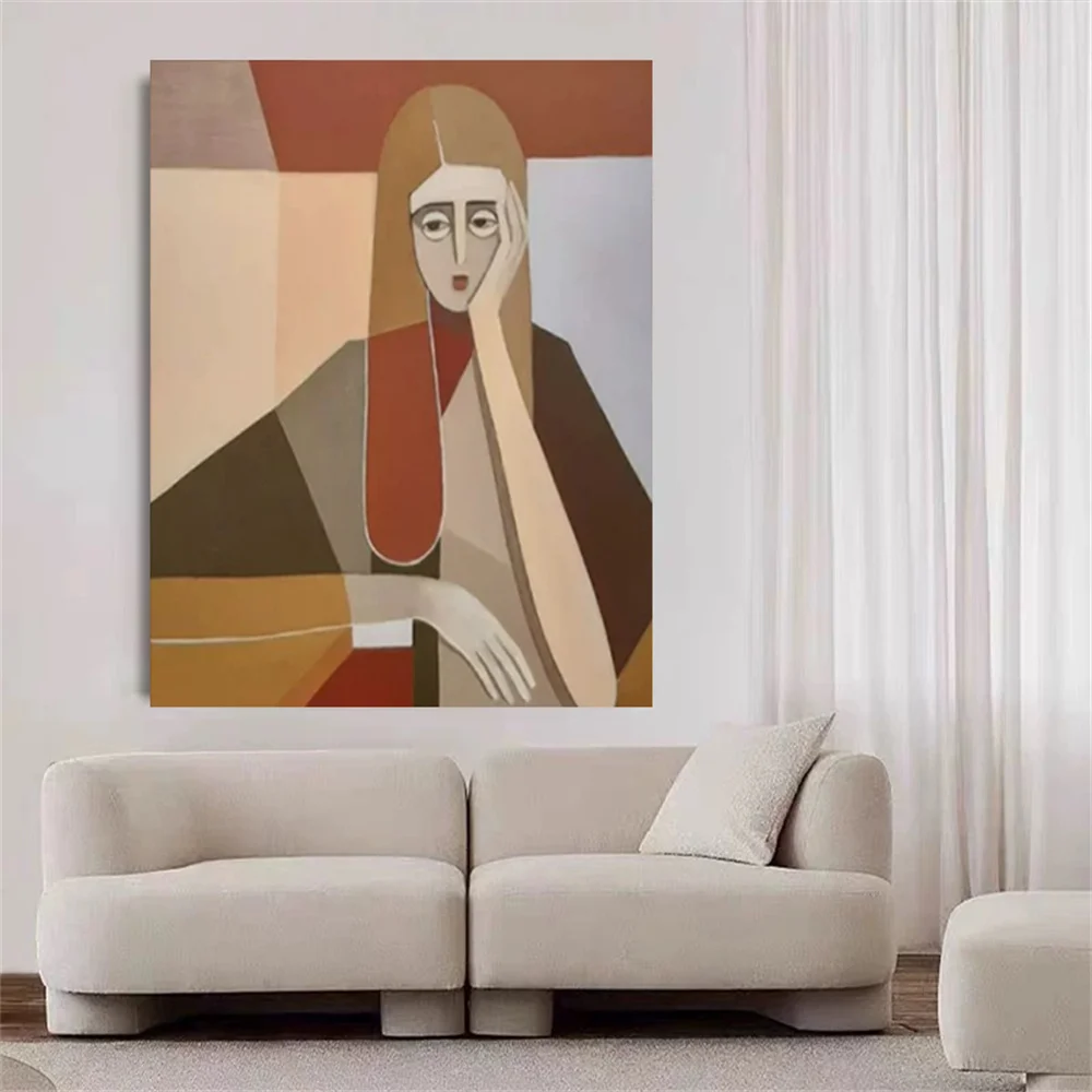 

100% Hand-Painted Abstract Oil Painting On Canvas Poster Gold Figure Picasso Works For Home Living Room Decor Wall Art Image