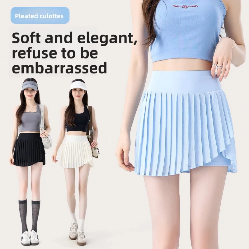 Irregular Pleated Tennis Skirt for Women, Anti-Exposure Yoga High-Waisted Slimming Half Skirt, Sports Skirt, Badminton Skirt