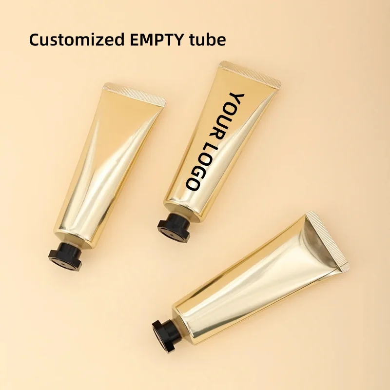 【Logo Custom】50Pcs Customized 50ml Slim Gold Extruded Tube Gold/black Abacus Lid for Small Batch Customization Factory