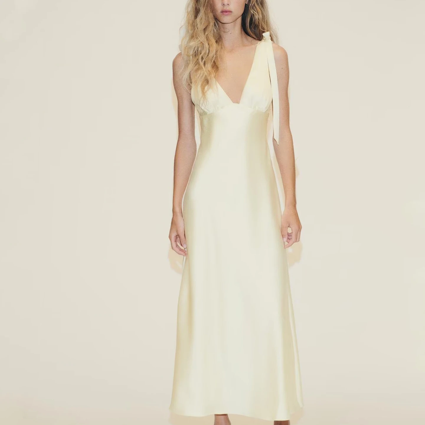 Z Faion  Knot Silk Satin Texture Midi Dr Women's Summer Casual Breathable Soft Polyester Gown