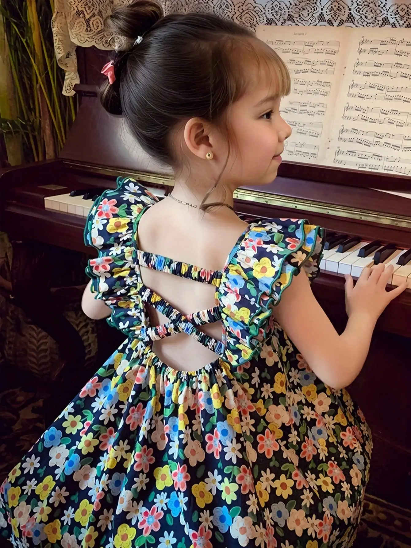 Girls' A-Line Dress Mid-Length Ruffle Sleeves Cool Summer Style for Parties And Casual Wear
