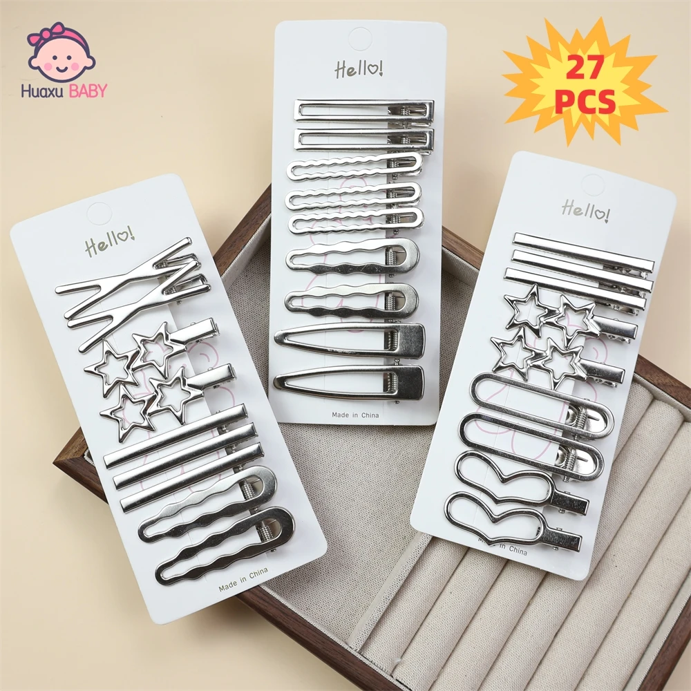 

27Pcs/Set Y2K Silver Metal Hairpins for Women Girls Star Hair Clip Seamless Duckbill Clip Girls Hair Pin Hair Accessoires