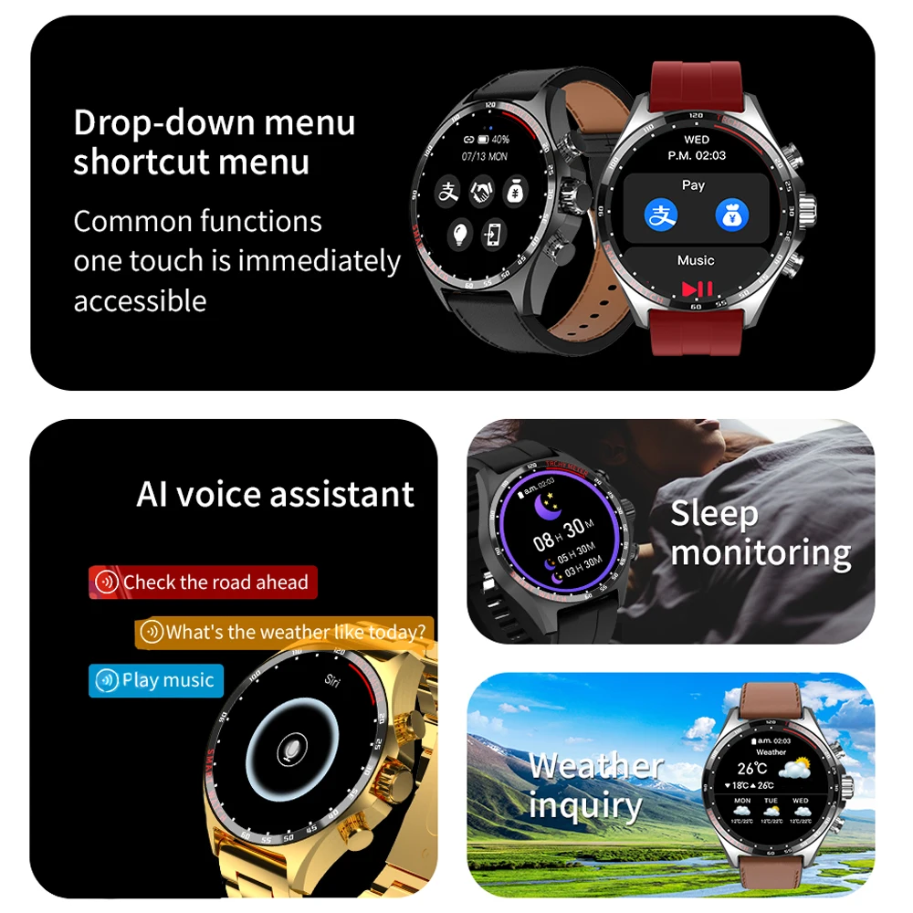 Waterproof Blue Tooth Call Smartwatch para homens, esportes ao ar livre relógios inteligentes, bússola, freqüência cardíaca, monitor de oxigênio no sangue, pulseira, NFC, SOS