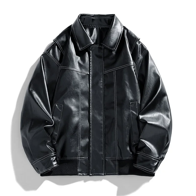 

235588leather coat for men spring and fall wear with high-grade American biker jacket plankton handsome baseball jacket short so