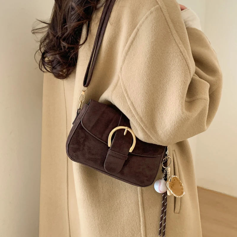 

Винтажные минималистичные женские сумки через плечо, новинка 2026, сумка через плечо из искусственной замши, женские повседневные модные сумки на плечо