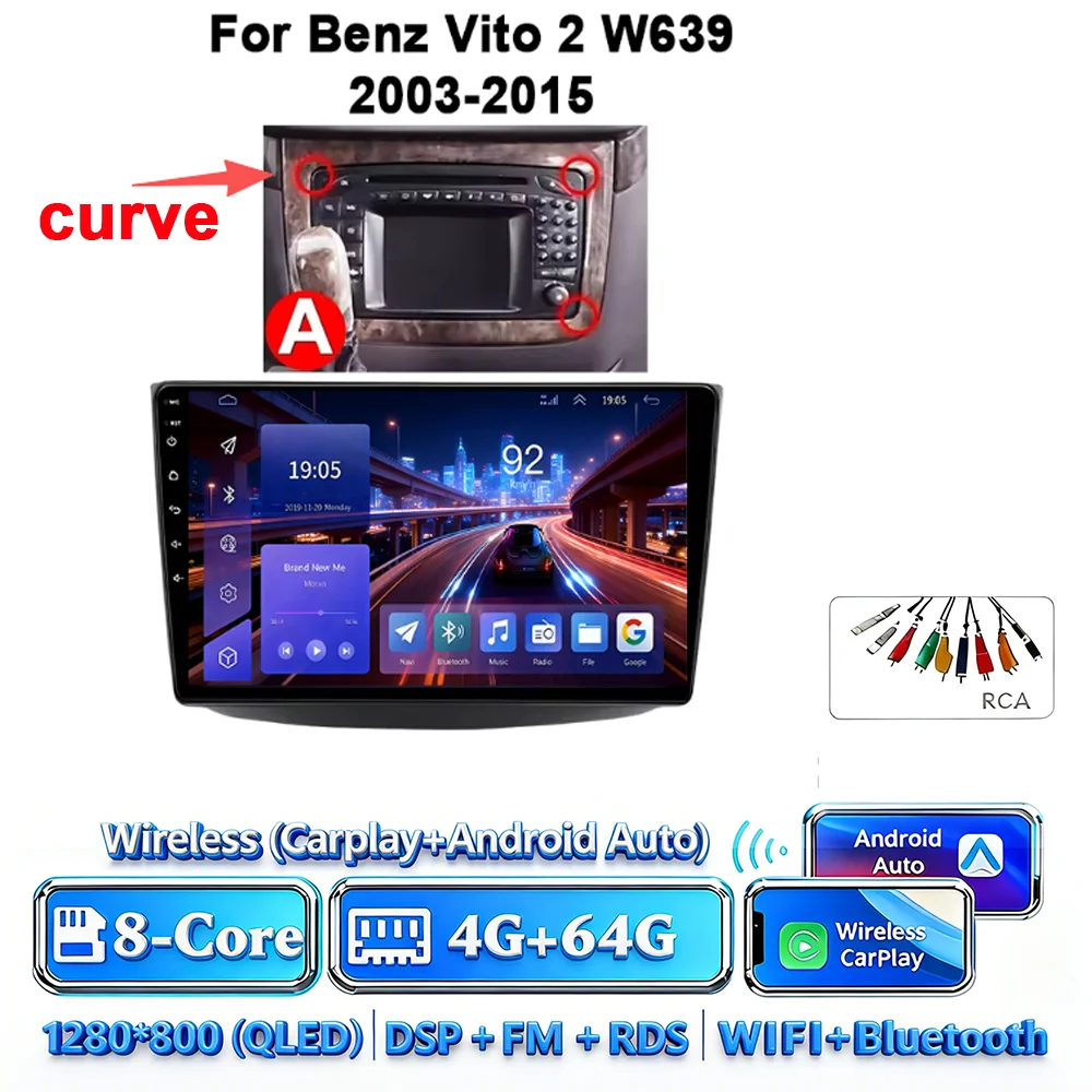 Android 17 autoradio 4G WIFI Carplay voor Mercedes-Benz Vito W639 2003-2015 DSP GPS navigatie Bluetooth touchscreen multimedia