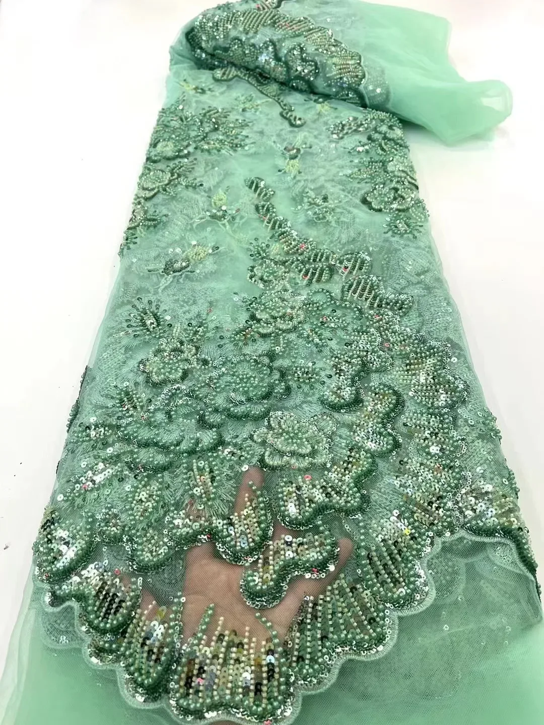 

African Lace Fabric 2022 High Quality French Mesh Lace Fabric With Sequins Nigerian Lace Fabrics For Wedding Dress