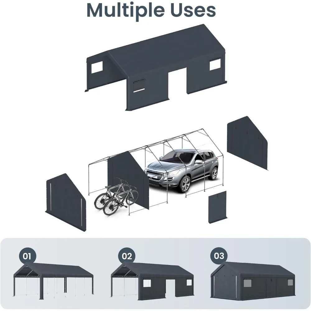 Abrigo de armazenamento portátil ao ar livre, garagem Shed, Roll Up Zipper, Portas e aberturas Carport para motocicleta Bike, à prova d'água