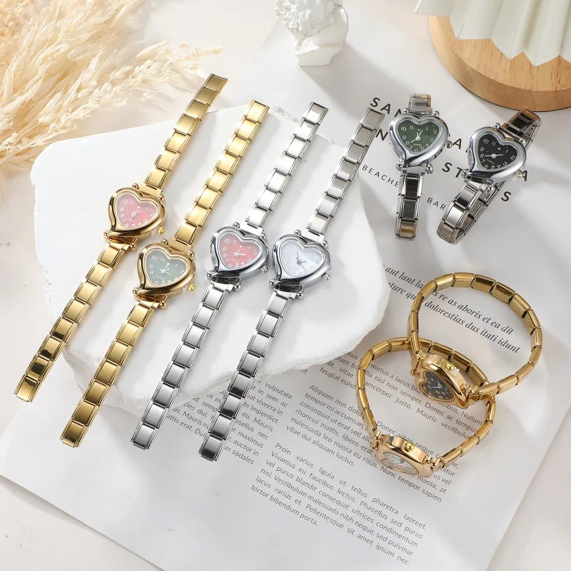1PC Fashion Stainless Steel Heart Simple Watch Bracelet Bangle for Friend Wife Birthday Men Women's Gift Jewelry