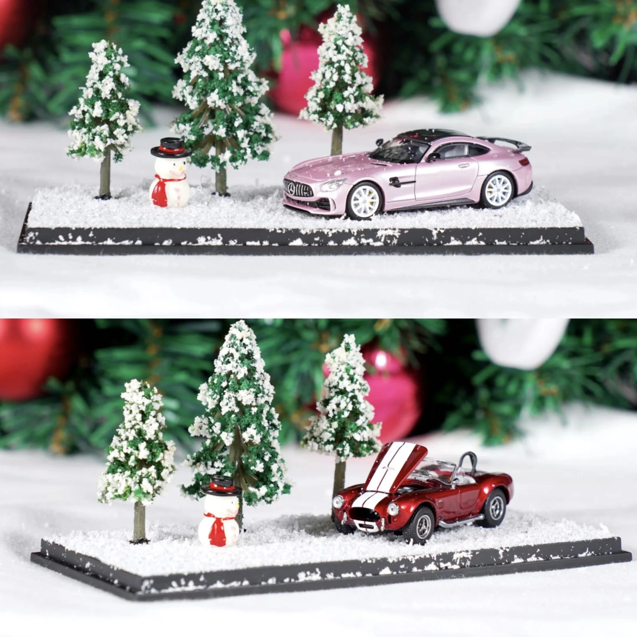 FineWorks 1:64 Shelby 427&BENS GTR Metal Red/Pink Christmas Set Alloy Model - Fast shipping