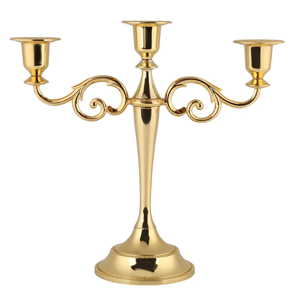 3 Arm Metal Candle Holder Gold Polished Finish Taper Candle Holder Zinc Alloy Elegant European Candlestick Holder Home Decor