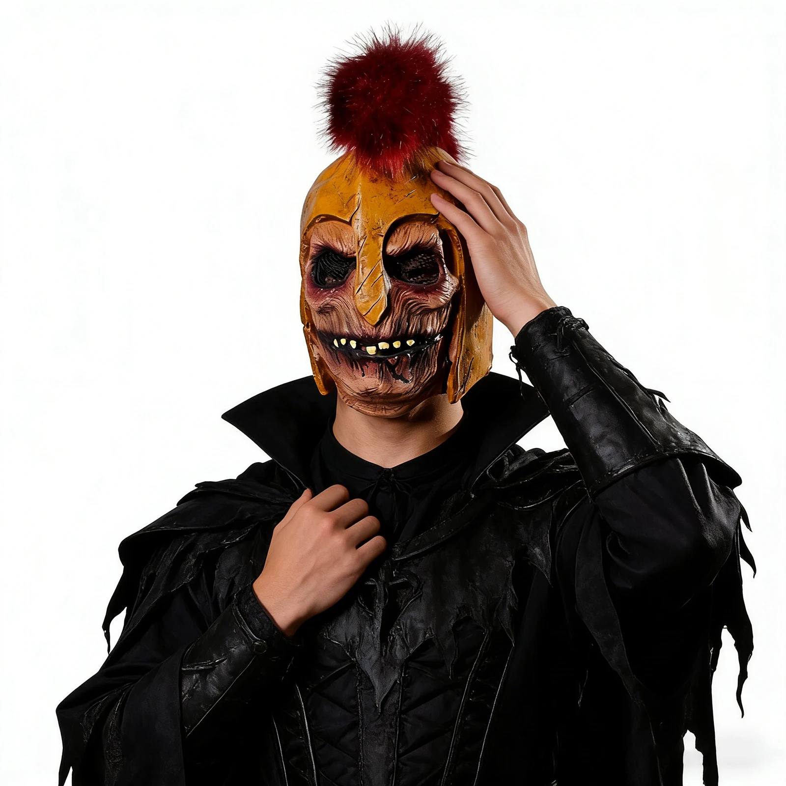 Latex Creepy Undead Gladiator Mask Brown Helmet Mesh Eyes Halloween Cosplay Prop
