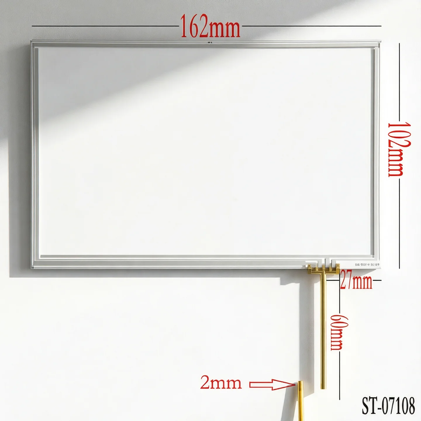 7.1-Inch Resistive Touch Panel 162X102mm with Small 2mm Spacing 0.5mm Ribbon Cable, Gold Finger Facing down.