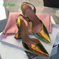 BlingBling Checked Leather Sandals Fashion Pointed Toe Tapered Heel Pumps Wedding Party Women Shoes 2024 New Zapatos Para Mujere