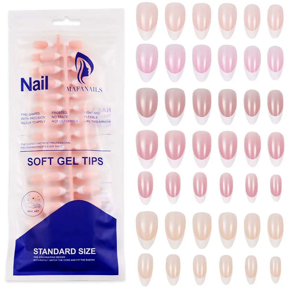 150Pcs Nude Pink Pre-made French Tips Press on Nails Medium Almond Acrylic Fake Nail Soft Gel Extension Oval Capsule False Nails