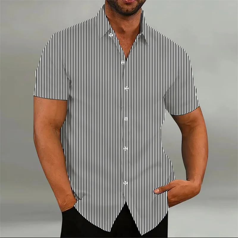 

Men's Fashion Loose Striped Shirt 9 Color Shirt Casual Breathable Lapel Button Short Sleeve Shirt Top Comfortable Soft Fabric
