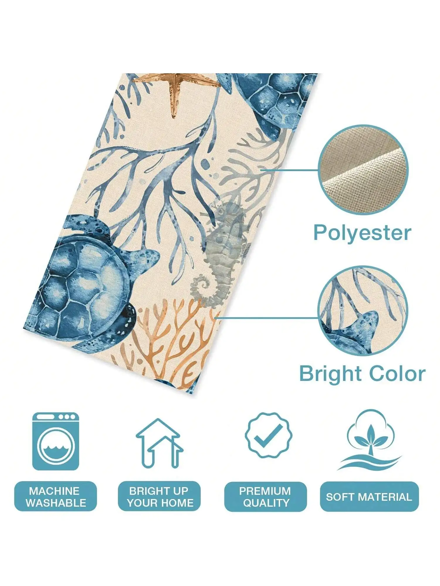قطعة واحدة من مفرش طاولة على شكل سلحفاة، ديكور بحافة صيفية باللون الأزرق والأخضر المحيط، ديكور حفلات المنزل الداخلي والخارجي في المطبخ #6