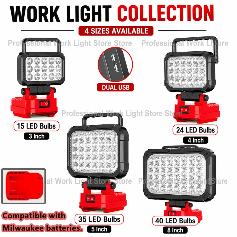 for Milwaukee Outdoor Light 3, 4, 5, and 8 Inches Work Light, Single Handle Two Lighting Modes, Ideal for Camping