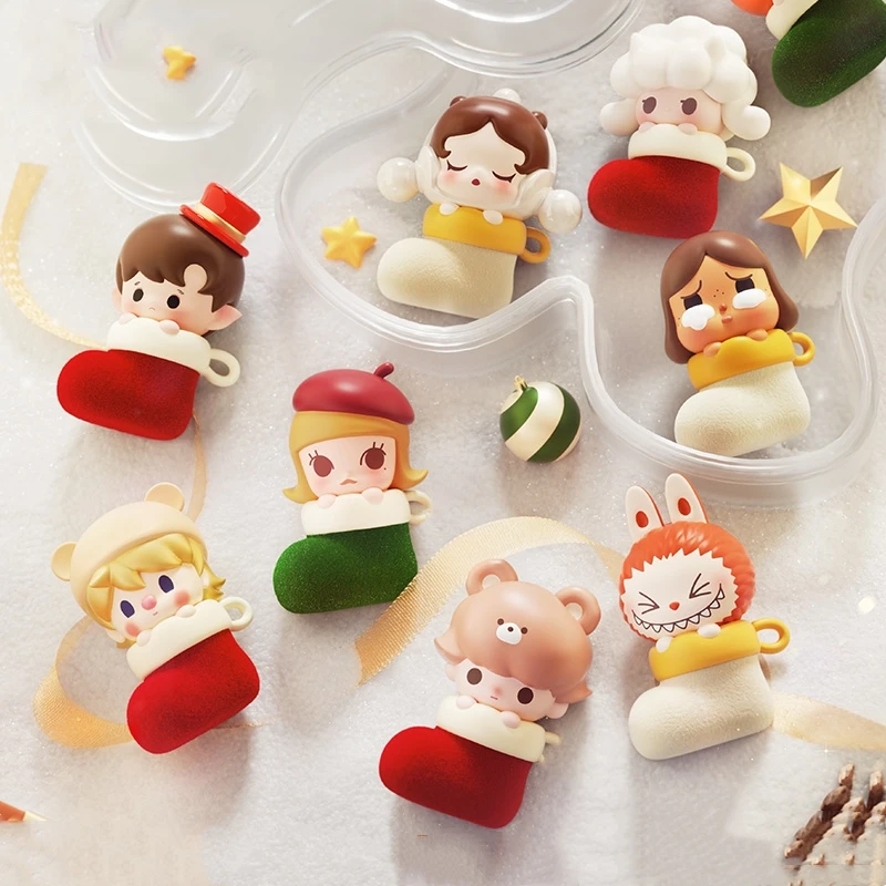 Genuine Mini Popbean Doll Popbean Christmas Stocking Set Box Collection Doll Model Toy Collect Desktop Ornaments Doll Xmas Gift