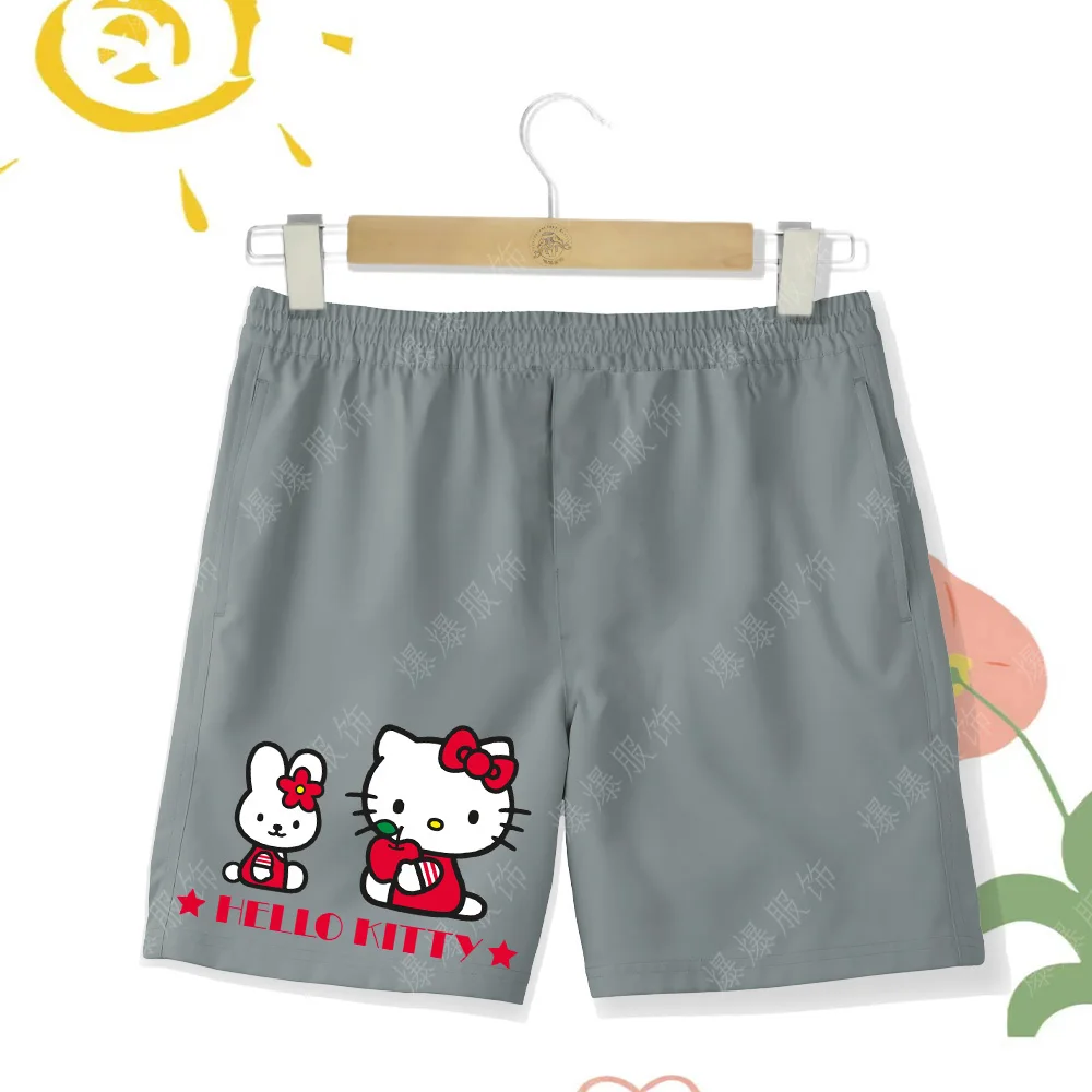 New girls' Shorts for summer 2024 hello Kitty Sweet Cute Girls' Shorts Cartoon Cute Print kt Cat beach Pants