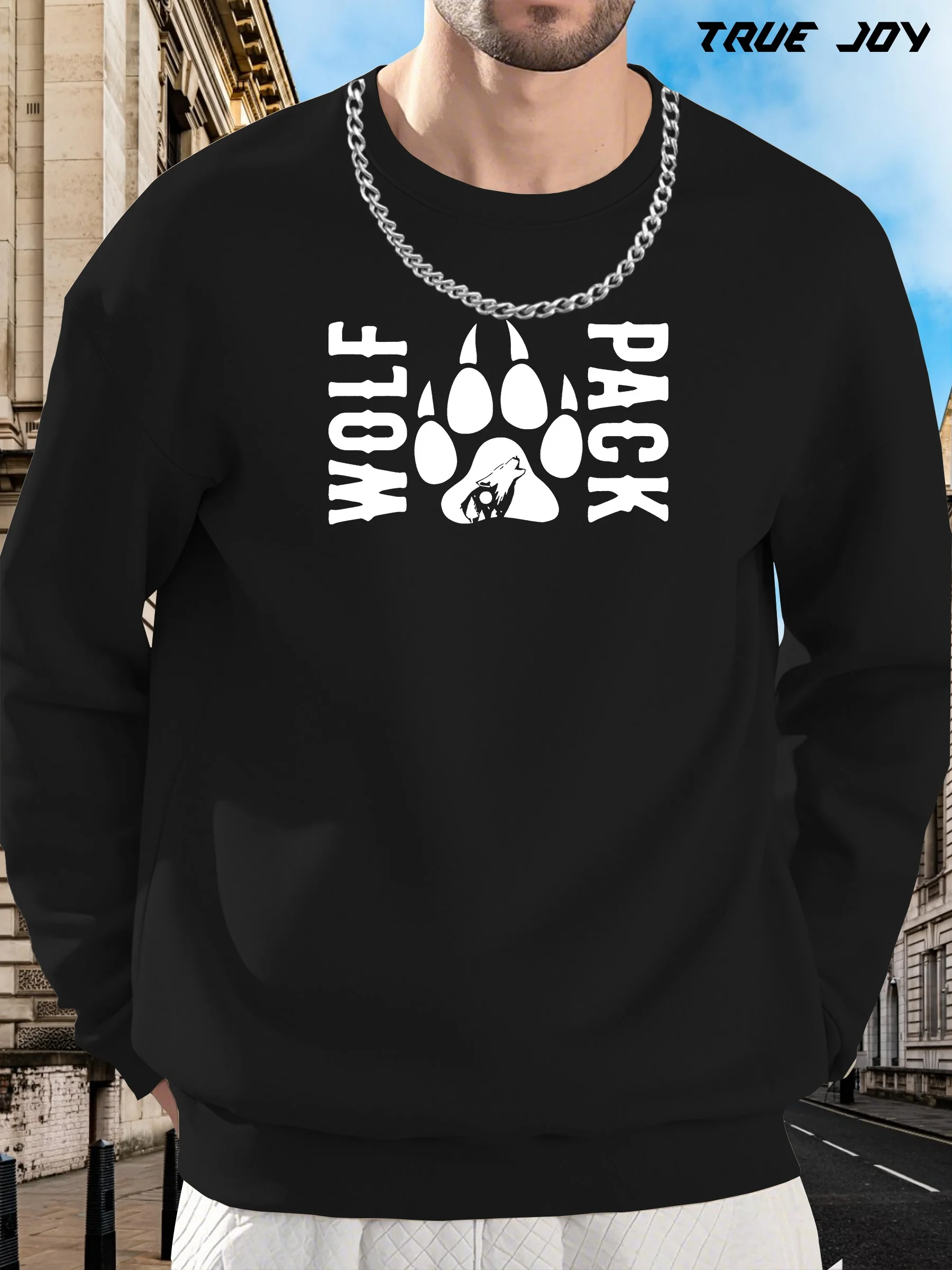 

Мужская толстовка с графическим принтом Wolf Pack — повседневный пуловер свободного покроя из 100% полиэстера