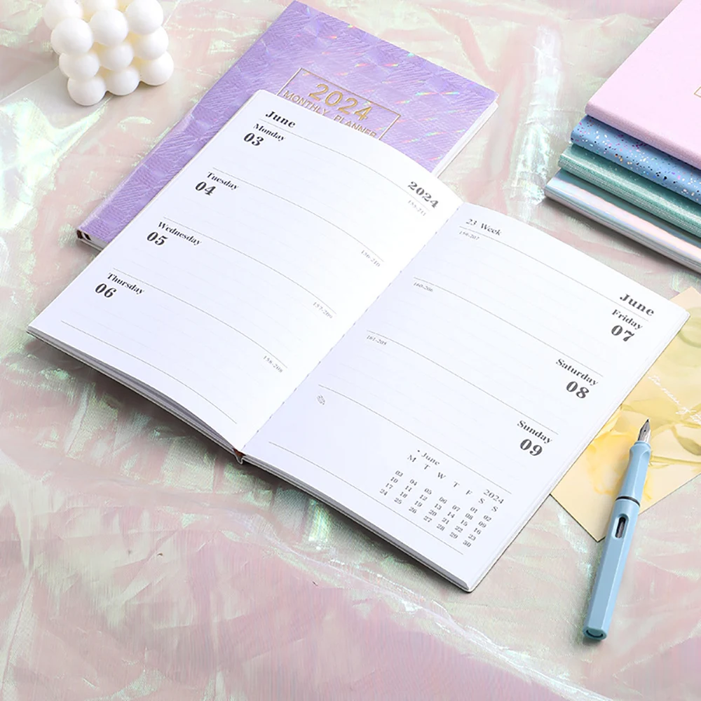 2024 A5 Notebook Laser Color Weekly Calendar Notepad Agenda Planner Stationery Office School Supplies