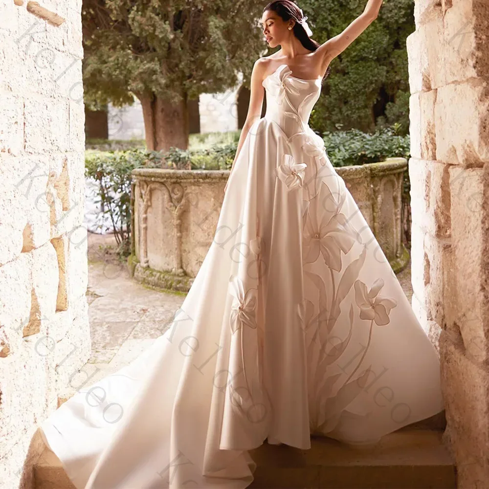 Customized Sweetheart A-line Sleeveless Wedding Dresses Handmade Flower draped Pleat Lace Up open back floor-Length Bridal Gowns