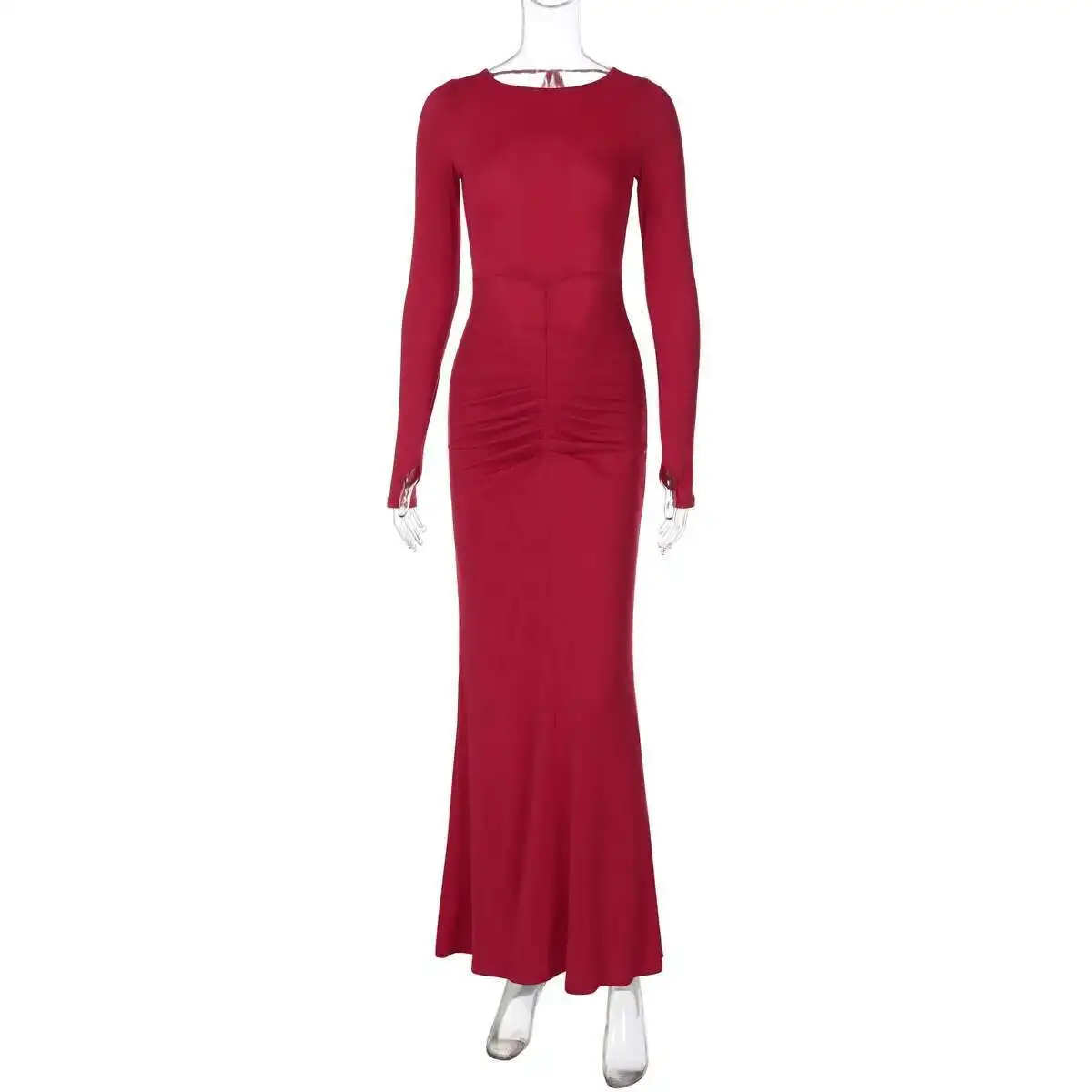 

Hollowed Sexy Women's Out Backless Patchwork Lace Up Hanging Neck Slim Fit Long Hip Hugging Street Style Dress for Women Party