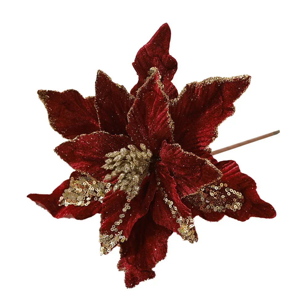 Glitter Christmas Poinsettia Flower 28cm Realistic Xmas Tree Hanging Flower Merry Christmas Decoration Xmas Gifts 2025 New Year