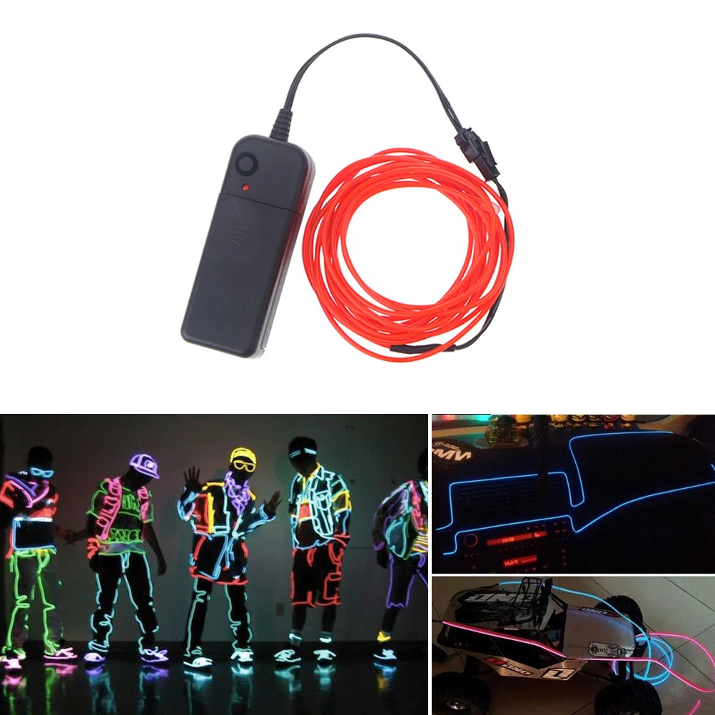 

2M Eye Catching El Wire Rope Light Strip Cable for Car Christmas Halloween Holiday Party DIY Decoration (Red)