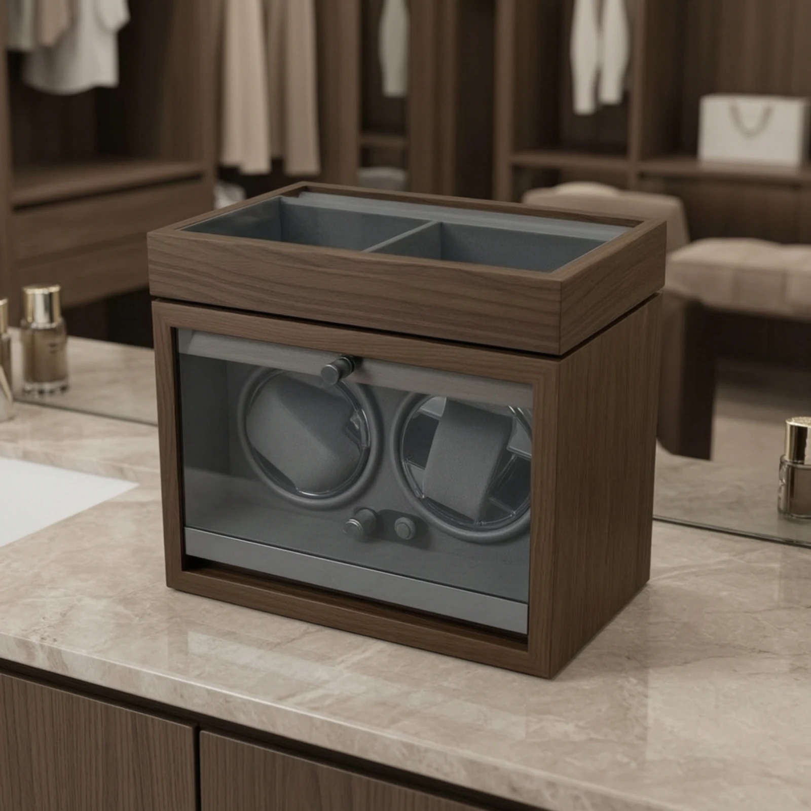 Watch Winder with Storage Tray Vertical Automatic Watch Winder Box Japanese Carbon Fiber for Men, Dresser, Nightstand