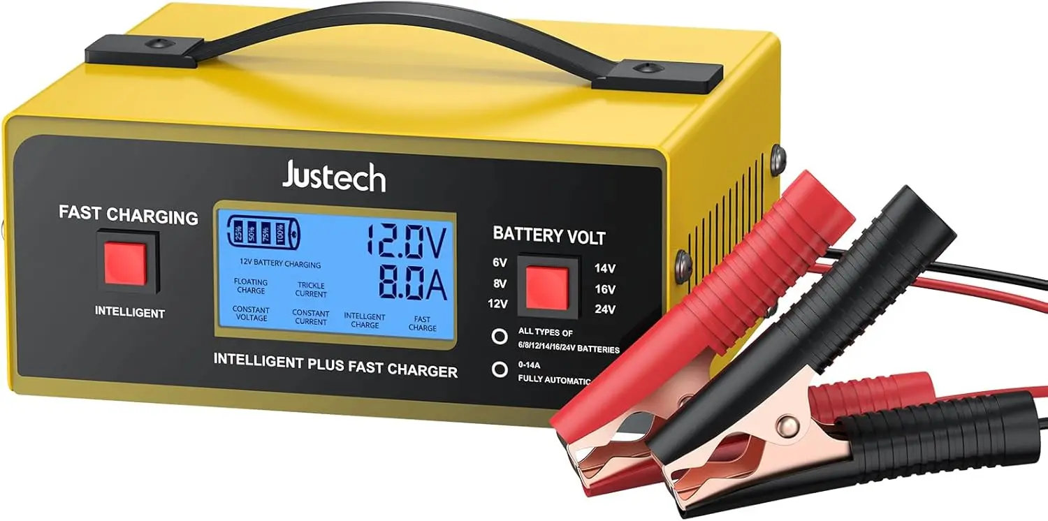 

8V Smart Battery Charger, Auto 6/8/12/14/16/24V 0-10A Trickle Charger for Lead Acid, AGM, Gel, STD – 7-Stage Fast Charging for C