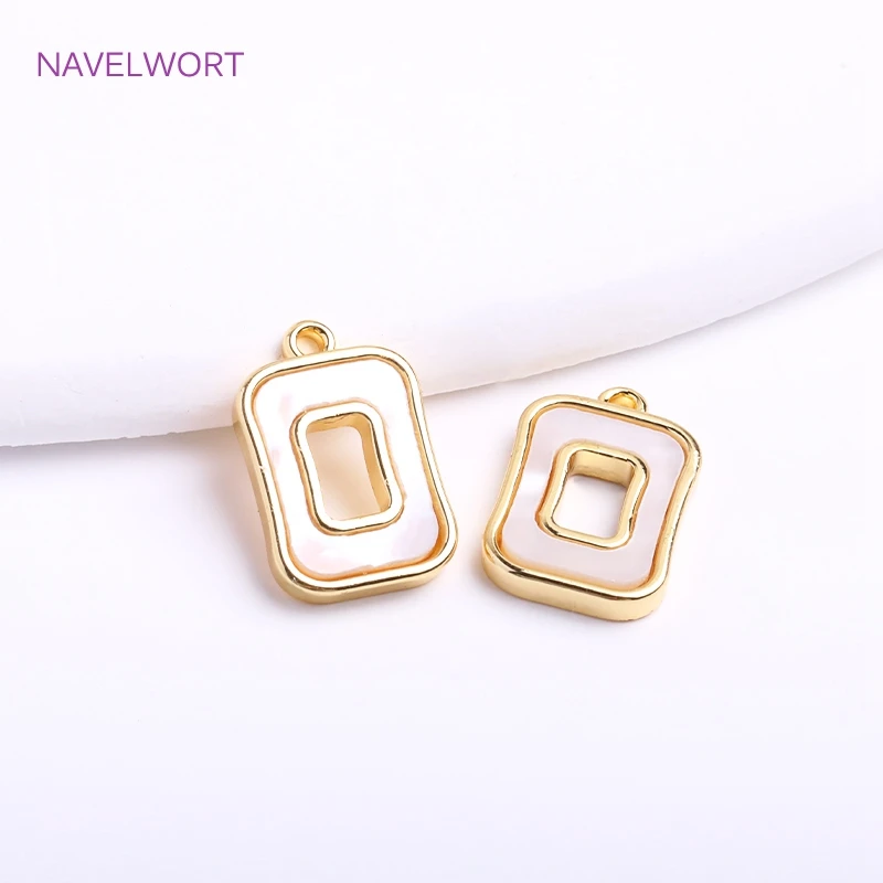 14K Gold Plating Square Charms For Jewelry,Natural Shell Hollow Square Pendants DIY Jewelry Making Accessories Wholesale